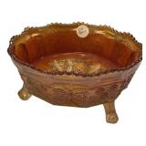 Marigold Carnival Glass Footed Bowl