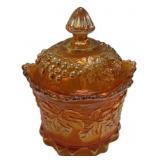 Marigold Carnival Glass Covered Candy Dish