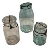 Antique Glass Canning Jars Lot of 3