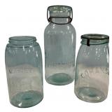 Antique Aqua Glass Canning Jars Lot of 3