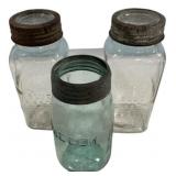 Antique Glass Canning Jars Lot of 3