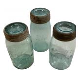 Antique Mason Jars w/ Glass Lids Lot/3