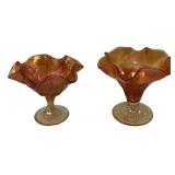 Pair Marigold Carnival Glass Compotes