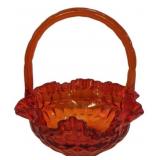 Fenton Amberina Glass Basket Ruffled Rim