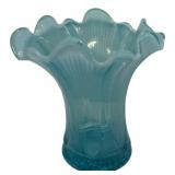 Blue Opalescent Ruffled Glass Vase