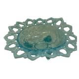 Blue Opalescent Glass Lace Edge Bowl