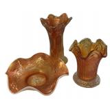 Marigold Carnival Glass 3-Piece Set