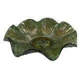 Green Ruffled Edge Glass Bowl