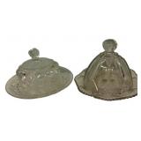 Pair Pressed Glass Covered Butter Dishes