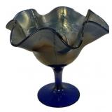 Cobalt Blue Ruffled Glass Compote