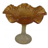 Marigold Carnival Glass Ruffled Compote