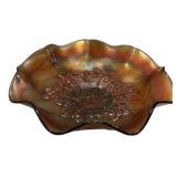 Marigold Carnival Glass Ruffled Bowl