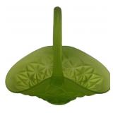 Green Satin Glass Basket Star Pattern