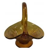 Amber Glass Basket with Floral Design