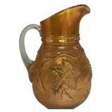 Amber Glass Maple Leaf Pattern Pitcher