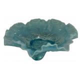 Blue Opalescent Ruffled Glass Bowl