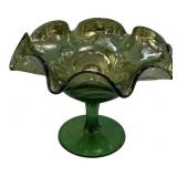 Green Glass Ruffled Edge Compote