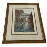 Signed Vintage Etching Venice Hand Water Colored b