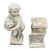 Neoclassical Cherub Concrete Figure and Pedestal