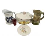 Ceramic Dish, Pitchers and Plate