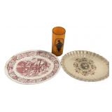 VTG Oval Plates and Glass Flower Vase 7"