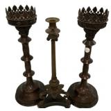 French Rococo Revival brass altar candlesticks