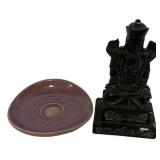 Party Lite Plate and Asian Statue 9"