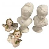 Lefton Cherubs and Ceramic Bust 9"