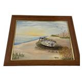 13" x 16" Signed Helms Shoreline Painting Framed
