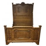Antique Victorian Oak High Back Bed