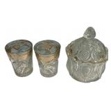 EAPG Pressed Glass Tumblers & Sugar Bowl