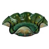 Green Ruffled Art Glass Bowl