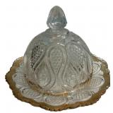 EAPG Gold Trim Covered Butter Dish
