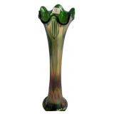 Green Carnival Glass Swung Vase