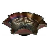 Carnival Glass Ruffled Bowl Ribbed