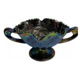 Carnival Glass Two-Handled Footed Bowl