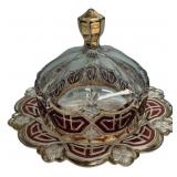 EAPG Ruby Stained Covered Butter Dish
