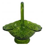 Green Pressed Glass Handled Basket