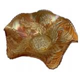 Marigold Carnival Glass Ruffled Bowl