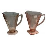 Pink Depression Glass Pitchers Pair