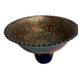 Carnival Glass Footed Bowl Floral