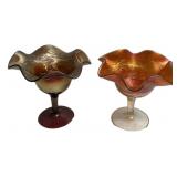 Pair Carnival Glass Ruffled Compotes