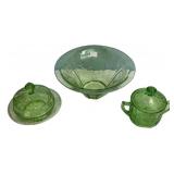 Green Depression Glass 3-Piece Set