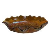 Amber Carnival Glass Ruffled Bowl