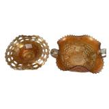 Marigold Carnival Glass Bowls Pair