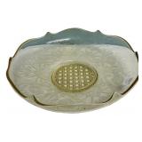 Etched Glass Oval Bowl Gold Trim