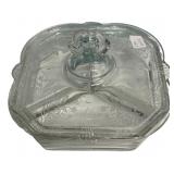Etched Glass Center Handle Serving Tray