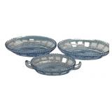 Set of 3 Blue Pressed Glass Dishes