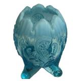 Blue Opalescent Glass Footed Rose Bowl