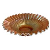Marigold Carnival Glass Ruffled Bowl